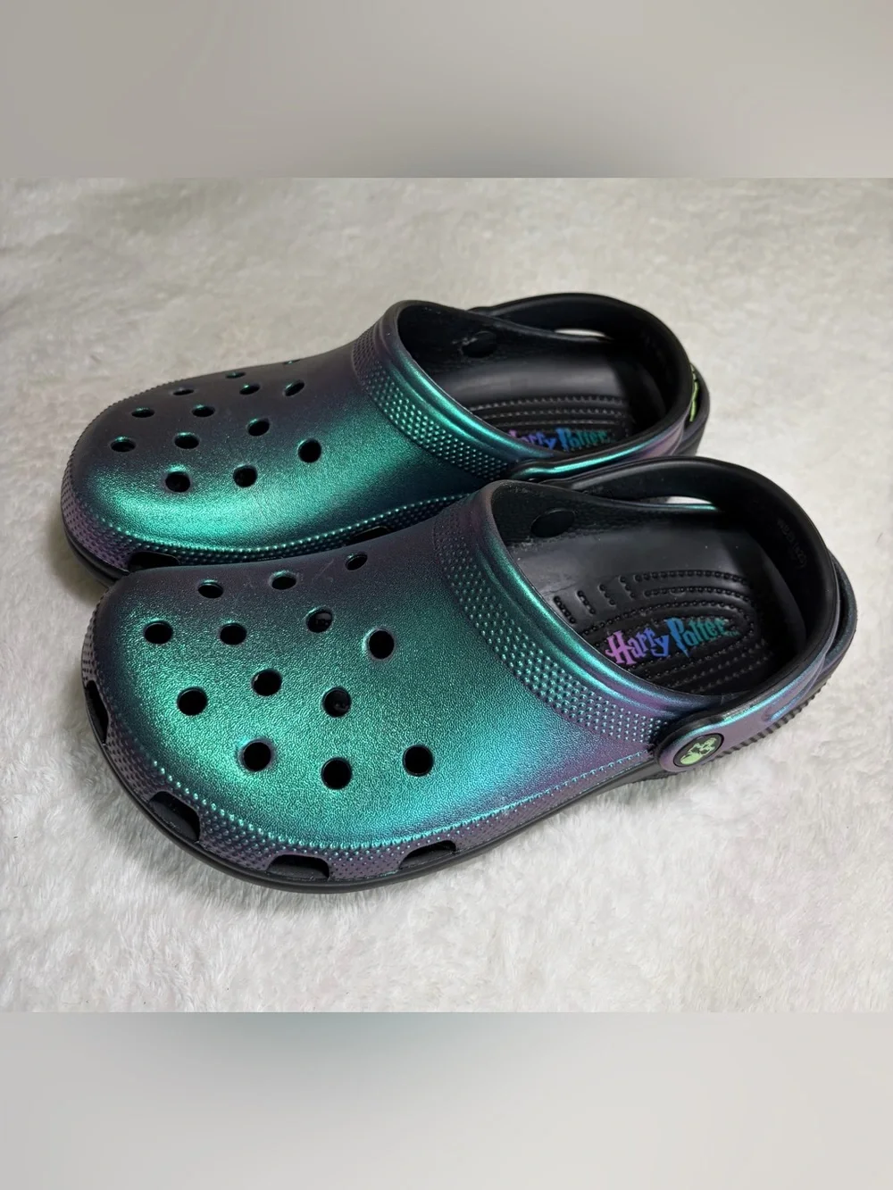 Crocs Harry Potter Kids Iridescent Green-Blue Clog Sandals Slip-On Sz M6-W8‎